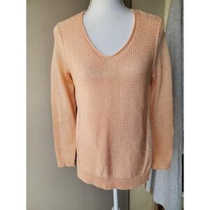 Chicos Top Womens Small Orange Shimmering Threads Cozy Elegant Glamour Beachy